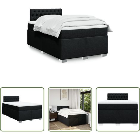 vidaXL Surmatelas - Sommier à lattes de lit avec matelas Noir 120x200 cm Tissu (1/5)