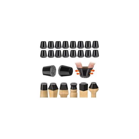 Juego de 32 protectores para patas de sillas – Almohadillas de silicona negras con base de fieltro – Para suelos de madera y baldosas – 14-18 mm (1/5)