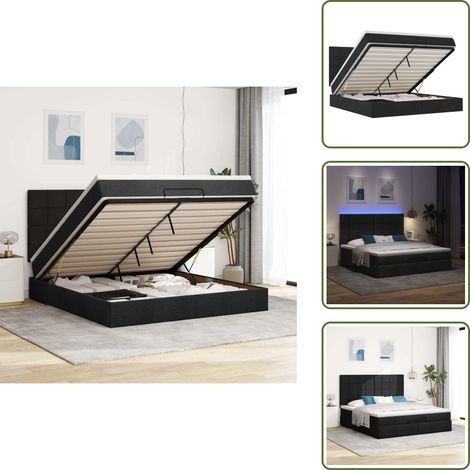 vidaXL Ottoman-Bett mit Matratze & LEDs Schwarz 160x200 cm Stoff (1/5)