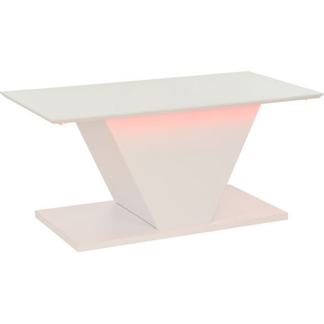Tavolino da salotto bianco con LED 100 x 50 x 46 cm, design a V (1/5)