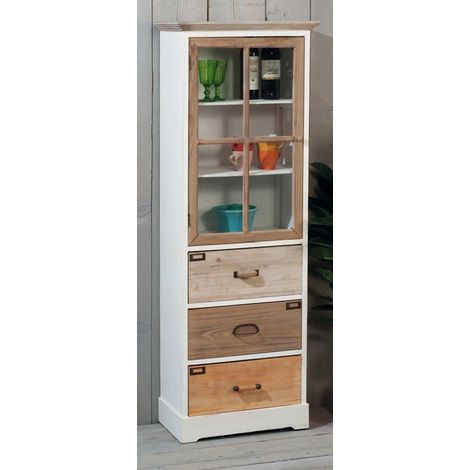 Mobile Mobiletto alto in legno shabby 1 anta + 3 cassetti 160 cm (1/2)
