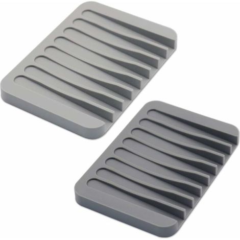 2 Pack Soap Dish Self Draining, Flexible Silicone Soap Tray Bar Soap Holder, Soap Saver Holder Drainer for Shower, Bathroom, Kitchen, Grey and Light Grey (1/5)