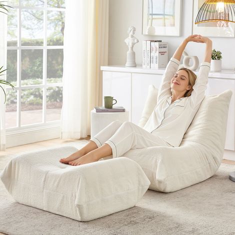 Poltrona relax 100x90x70 cm beige con poggiapiedi, tessuto peluche e schiuma MEUBLIV (1/5)
