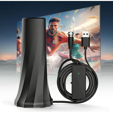Antenne DVBT/DVBT2 - d'intérieur pour téléviseur avec amplificateur, TV HD base magnétique Câble d'extension de 5 m Réception 360° 4K/1080P Canaux numériques (1/5)