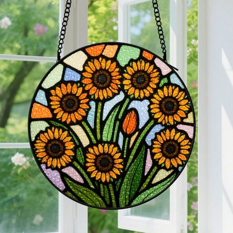 30cm Suspension en vitrail, attrape-soleil artistique minimaliste unique, décoration intérieure fenêtre, cadeau Anniversaire pour femme, homme 9cm (1/5)