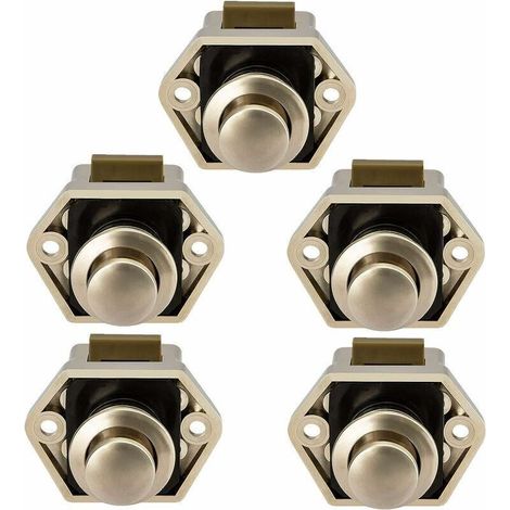 Verrou à bouton-poussoir pour camping-cars, caravanes, ferme-portes de placards, lot de 5 (nickel) (1/5)
