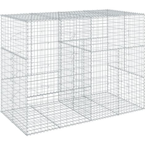 Gabbione a cesto recinto muro di contenimento con coperchio 200 x 100 x 150 cm ferro zincato argento 020040140