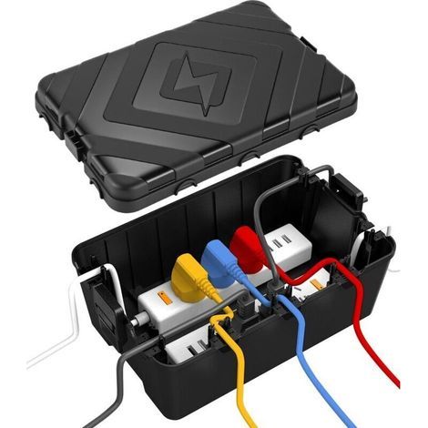 Boîte à Câbles Étanche IP55 Grande Taille, Boite Etanche Electrique Exterieur, Boitier de Protection Électrique Extérieur pour Rallonge, Multiprise, Prise Jardin, Minuterie 32 x 21 x 13 cm, Noir (1/5)