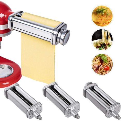 Juego de accesorios 3 en 1 para hacer pasta, 3 rodillos para pasta y herramienta de corte para batidora de pie KA, accesorio de acero inoxidable para hacer pasta.
