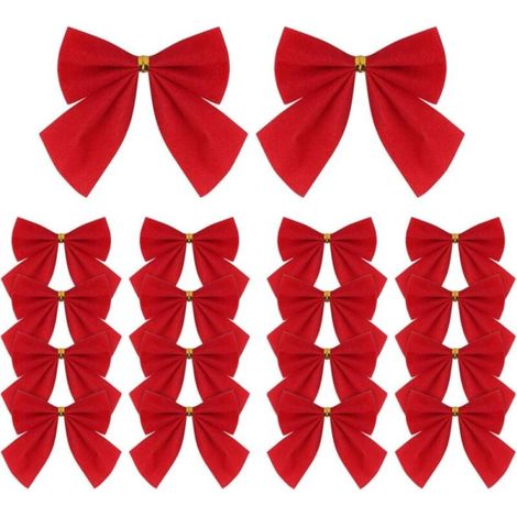 Set mit 24 kleinen roten Schleifen aus Schleifenband für Weihnachtsbäume, Kränze und Geschenkdekorationen, 5,5 x 5 cm