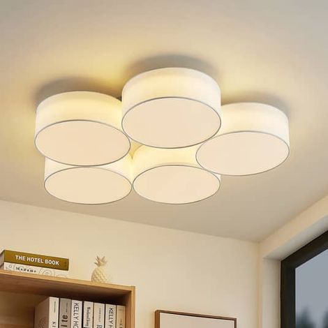 [NEUWERTIG] B-Ware Lindby Janita Led Stoffdeckenlampe Deckenlampe Lampe Leuchte Decke 5 Fl. Weiß