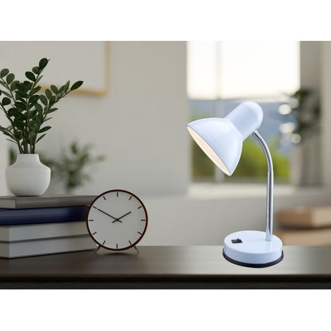 Kleine Retro LED Schreibtischlampe Weiß mit Flexarm, Höhe 35cm (1/4)