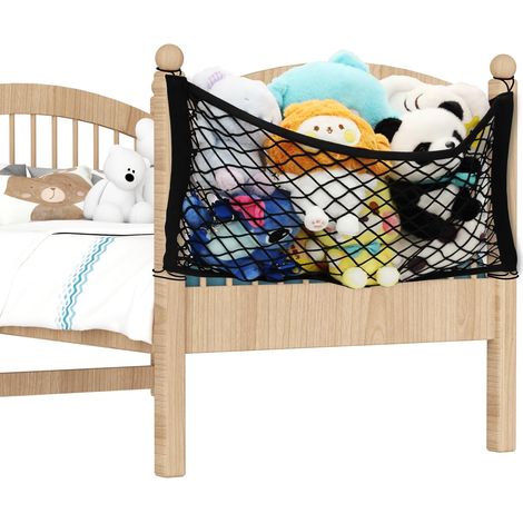 Red de almacenamiento para juguetes de peluche para mesita de noche, hamaca colgante para juguetes de malla elástica resistente, color negro, 1 pieza. (1/5)