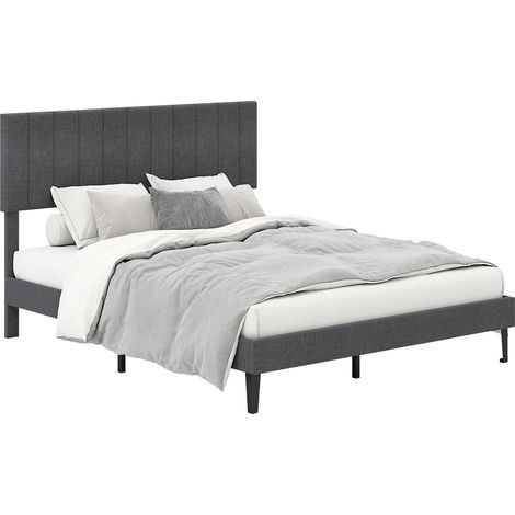 COSTWAY King Size Linen Fabric Bed Frame Upholstered Platform Bed-Grey (1/5)