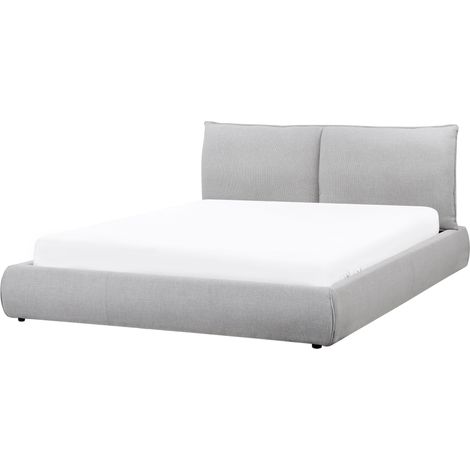 Cama de agua moderna tapizada 160 x 200 cm somier con colchón tela gris claro Vinay