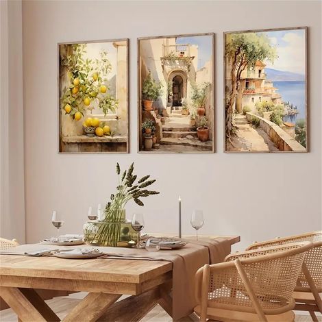 CCYKXALot de 3 posters modernes - Motif citron d'Italie - Décoration vintage - Pour salon, chambre à coucher sur toile de qualité supérieure (40 x 50 cm) (1/5)