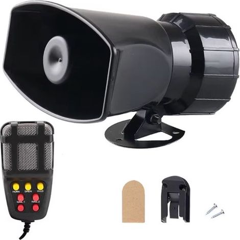 Megafono 12V 100W con sirena – Sirena per auto e sistema di diffusione sonora da 110 dB – 7 toni – Per auto, barca e uso di emergenza – Nero (1/5)