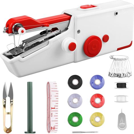 Mini Machine à Coudre Portative Electrique avec Accessoires pour Débutants  Double Alimentation - Piles/USB pour Adaptée Réparation Rapide, Vêtements, Voyage, Bricolage Maison, DIY(Rouge) (1/5)