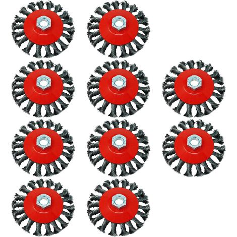 Dapetz ® Twist Knot Semi Flat Wire Wheel Cup Brush 100mm Knotted Carbon Steel Thread Wire M14 Angle Grinder For Removal Weld Cleaning And Sanding 10PCS (1/5)
