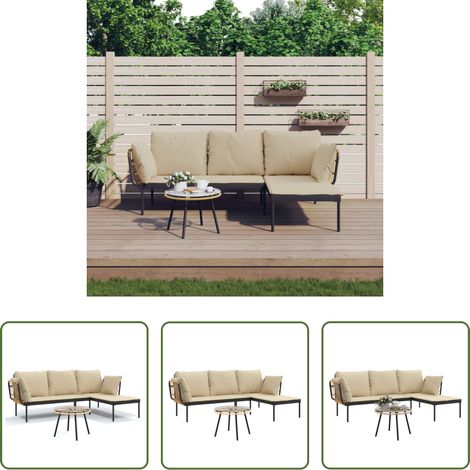 vidaXL Rattanmöbel - 3-tlg. Garten-Lounge-Set mit Kissen Beige Poly Rattan (1/5)