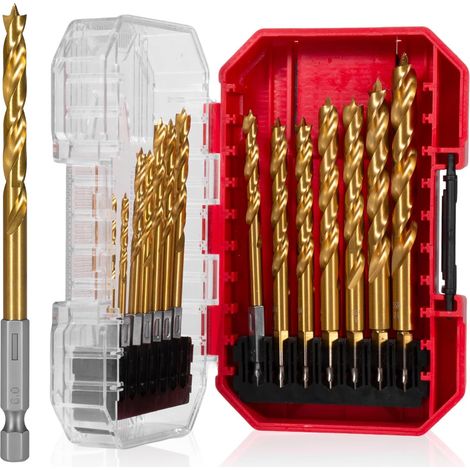 Holzbohrer Set 3-10mm, HSS-G Bohrersets, Sechskantschaft - Wood Drill Bit Set - bohrer set holz Mit Brad Point, 14tlg (3/4/5/6/7/8/9/10mm) (1/5)