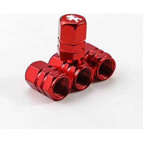 (Rouge C) 4 bouchons de valve de pneu de voiture, style automobile, compatibles avec Peugeot 206, 307, 308, 3008, 207, 208, 407, 508, 2008, 5008, 107, 106, 205 et 4008 (1/5)