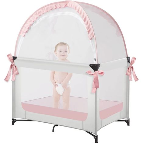 Moustiquaire lit bébé en yourte mongol, sans installation et pliable, protection anti-insectes pour berceau, Composition : 70 × 130 × 140 cm, Couleur : rose (1/5)