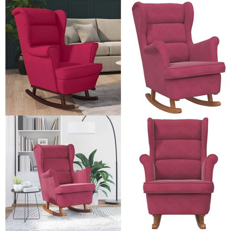 Fauteuil à bascule pieds en bois d'hévéa Rouge bordeaux Velours - Fauteuil À Bascule - Fauteuil Relaxant - Fauteuil Confortable - Meuble Décoratif - Chaise Lounge - Home & Living