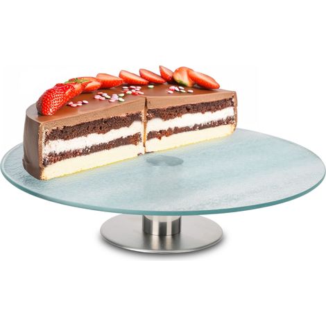 Glas Kuchenplatte 360° drehbar - Ø 30 cm - Torten Servierständer mit Metall Fuß - Tortenplatte Kuchen Etagere Servierplatte Drehteller zum Dekorieren