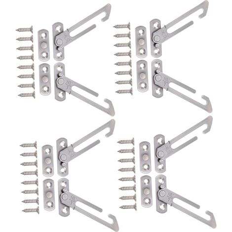 Lot De 4 Pinces De Sécurité Pour Fenêtre Coulissante Verrou De Sécurité Limiter De Fenêtre Coulissante Argent (1/5)
