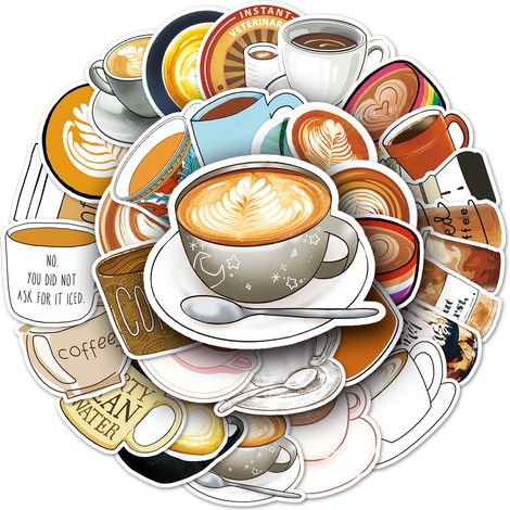 50 individuell gestaltete Deko-Aufkleber im Graffiti-Stil für Koffer, Regenmäntel, mit einem Cartoon-Motiv zum Thema Kaffee, für Laptops und Notizbücher. (1/5)