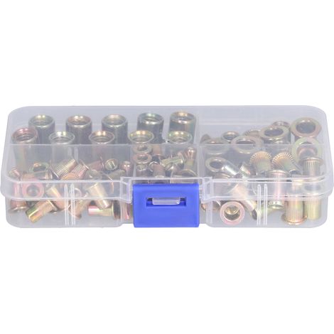 Assortiment de 100 inserts filetés M3-M8, écrous à sertir portables en acier au carbone galvanisé haute résistance (1/5)