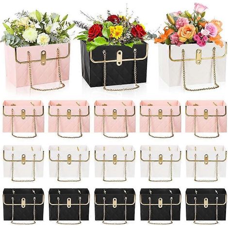 Lot de 15 sacs en papier pour fleurs, boîte de transport pour bouquet avec chaînette métallique, sac rectangulaire pour emballage de mariage (1/5)