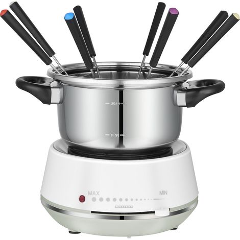 MELISSA Set à fondue 16310230, 1200 W, 2 L, 8 fourchettes à fondue, acier inoxydable, blanc