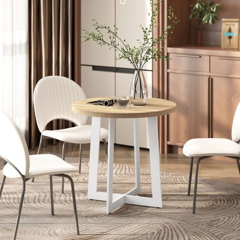 Mesa de Comedor Redonda para 4 Personas Mesa de Cocina con Tablero de Madera y Base de Acero Cruzada Ø80x75 cm Roble (1/5)