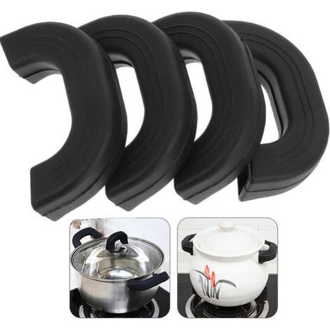 Mangos de silicona para ollas, 2 pares de mangos de silicona para ollas, soportes de mango de silicona, para sartenes, placas de cocina, woks y cacerolas (1/5)