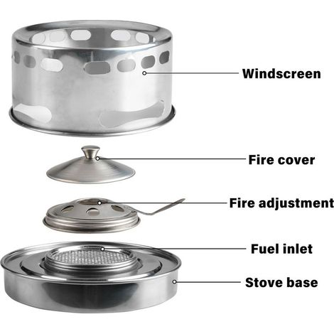 Réchaud à alcool portable d'extérieur en acier inoxydable, brûleur à intensité de flamme réglable, antirouille et résistant à la corrosion, idéal pour la cuisine, les barbecues, le camping, la randonn (1/5)