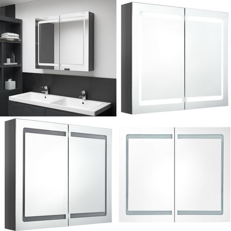 LED-Spiegelschrank fürs Bad Glänzend Grau 80x12x68 cm - LED-Spiegelschrank - Badezimmermöbel - Wandspiegel - Spiegelschrank - Make-up-Tisch - Home & Living (1/5)