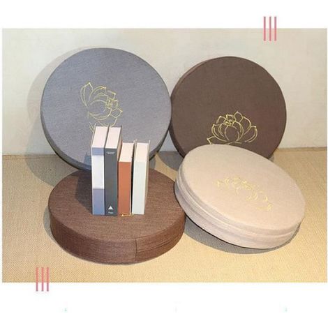 Coussin de méditation - - Rond - Confortable en Lin - Déhoussable - 40 cm de diamètre (1/4)