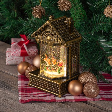 CASETTA BRUNITA DI NATALE LUMINOSA CON SLITTA BABBO NATALE (1/2)