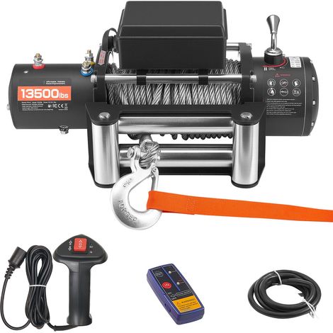 Mophorn Elektrische Seilwinde, 6100 kg Zugkraft, 12 V DC Winde mit 24 m Stahlseil, kabellose und kabelgebundene Fernbedienung, IP55 Winde für SUV, Jeep, Anhänger, Boot und Geländefahrzeuge