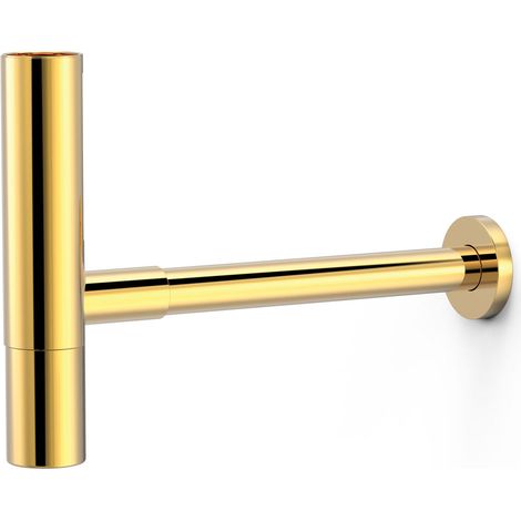 TRES 16110342OR COMPLEMENTOS DE GRIFERÍA Sifón Telescópico Redondo Inspeccionable con Faldón para Lavabo Color Oro 24K - ref: 16110342OR