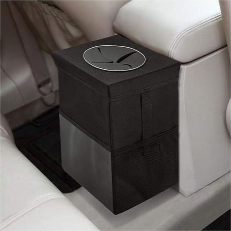 Poubelle de voiture avec couvercle, sac à suspendre avec poches de rangement, grande capacité 12 L (1/4)