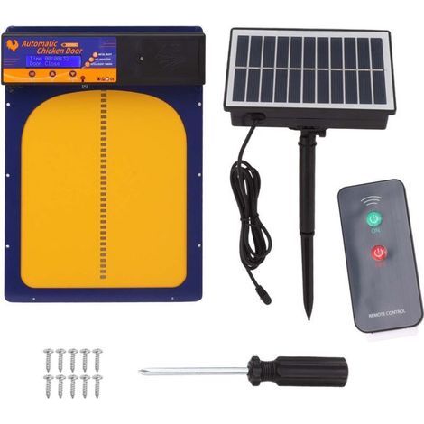 Porte poulailler solaire,porte automatique poulailler,etanchéité IP45,télécommande à détection de lumière,aluminium,pour ferme domestique,bijou bleu (1/4)