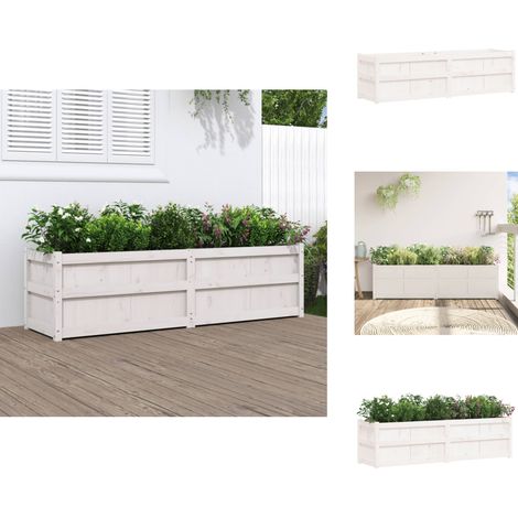 Jardinière blanc 180x50x50 cm bois de pin massif - Jardinier - Pot De Fleurs - Plante - Extérieur - Balcon (1/5)