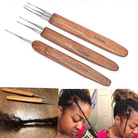 1/3 Stück 0,5 mm Dreadlock-Häkelnadeln mit Bambusgriff, Häkelnadeln, Werkzeuge zur Herstellung-three packs (1/2)