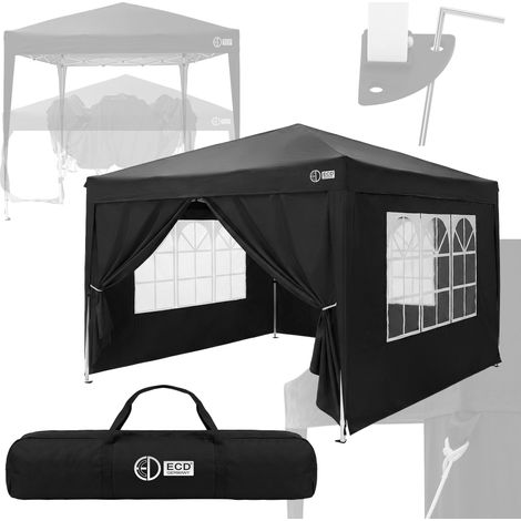 ECD Germany Pavillon 3x3 Wasserdicht Stabil Winterfest, Pop Up Faltpavillon, Gartenpavillon faltbar mit 4 Seitenwänden, Partyzelt klappbar, UV Schutz 50+, Gartenzelt für Outdoor Camping, Schwarz (1/5)