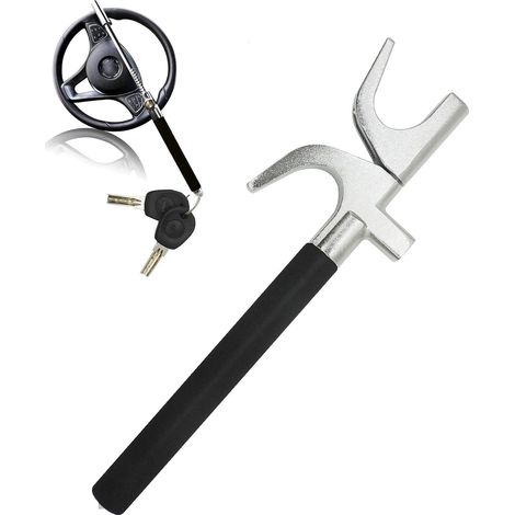 Griffe de Volant,Antivol Voiture,pour Camping-Cars Volants de différentes Tailles Universel(Noir) Protection Anti-effraction avec Rescue Tool clés,Marteau Brise-vitre à la Fin (1/5)