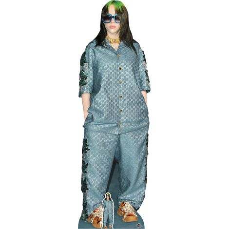 Figurine en carton - Billie Eilish lunettes bleues cheveux verts - Hauteur 163 cm (1/5)