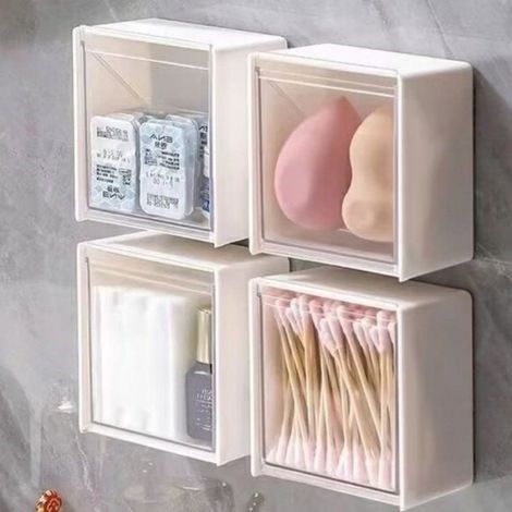Boîtes de rangement salle de bain,lot de 3,sans perçage,anti-humidité anti-poussière,organisateur pour coton,maquillage et bijoux (1/4)